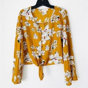 Urban Romantics Floral Tie-Front Bell Sleeve Blouse, XS